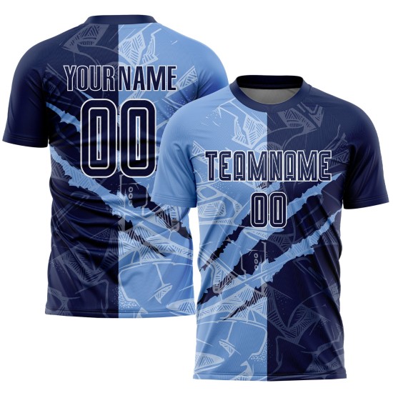 Jersey Graffiti Soccer Sublimation Pattern Navy-Light Uniform Blue Scratch Custom Jersey Graffiti Soccer Sublimation Pattern Navy-Light Uniform Blue Scratch Custom