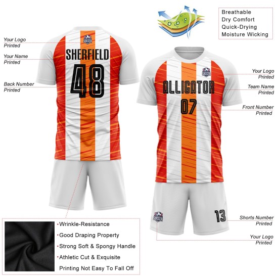 White Uniform Sublimation Custom Soccer Black-Orange Jersey White Uniform Sublimation Custom Soccer Black-Orange Jersey