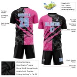 Sublimation Pattern Blue Light Graffiti Uniform Scratch Custom Black-Pink Soccer Jersey Sublimation Pattern Blue Light Graffiti Uniform Scratch Custom Black-Pink Soccer Jersey