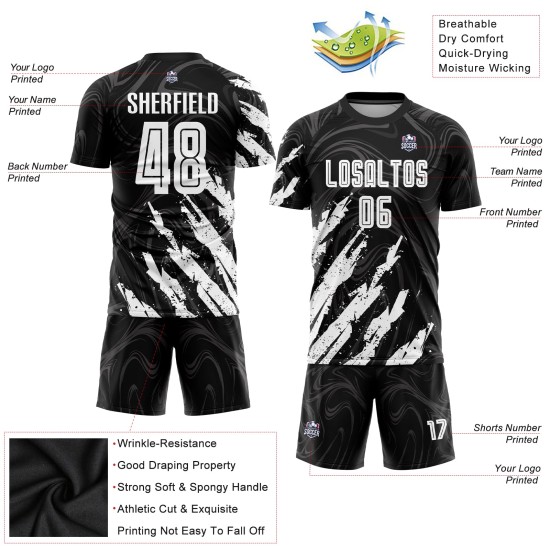 Uniform Black Custom Sublimation Soccer Jersey White