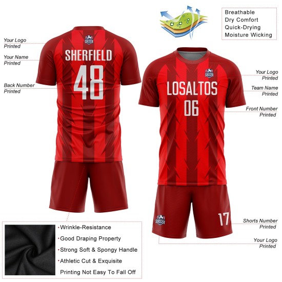 Custom Jersey Soccer Red Sublimation White Uniform Custom Jersey Soccer Red Sublimation White Uniform