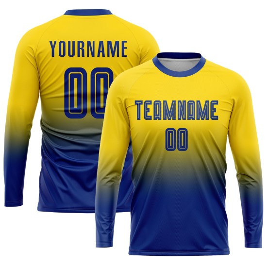 Fashion Jersey Sublimation Uniform Gold Royal Soccer Fade Custom Fashion Jersey Sublimation Uniform Gold Royal Soccer Fade Custom
