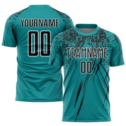 Uniform Sublimation Jersey Teal Soccer Black-White Custom