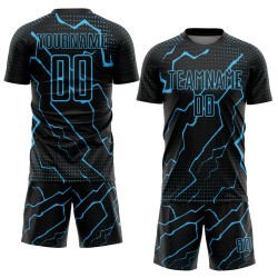Lightning Black Soccer Sublimation Jersey Sky Blue Custom Uniform