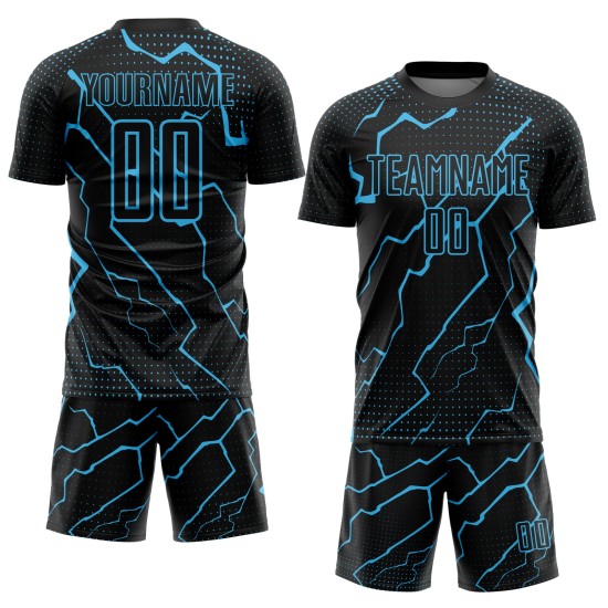 Lightning Black Soccer Sublimation Jersey Sky Blue Custom Uniform Lightning Black Soccer Sublimation Jersey Sky Blue Custom Uniform