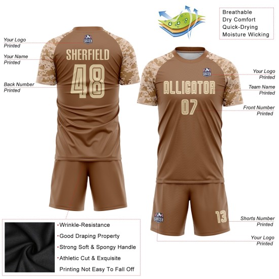 Soccer Uniform Brown Sublimation Jersey Cream-Camo Custom Soccer Uniform Brown Sublimation Jersey Cream-Camo Custom
