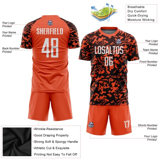 Uniform Sublimation Custom Orange Jersey White-Black Soccer Uniform Sublimation Custom Orange Jersey White-Black Soccer