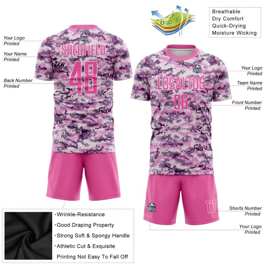 Service Sublimation Salute To Jersey Pink-White Soccer Camo Uniform Custom Service Sublimation Salute To Jersey Pink-White Soccer Camo Uniform Custom