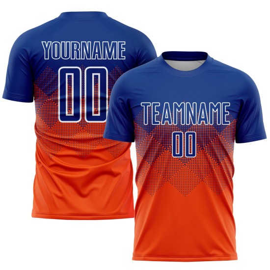Orange Soccer Sublimation Jersey Uniform Custom Royal-White Orange Soccer Sublimation Jersey Uniform Custom Royal-White