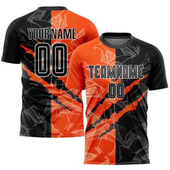 Black-Orange Soccer Scratch Graffiti Custom Uniform Pattern Jersey Sublimation Black-Orange Soccer Scratch Graffiti Custom Uniform Pattern Jersey Sublimation