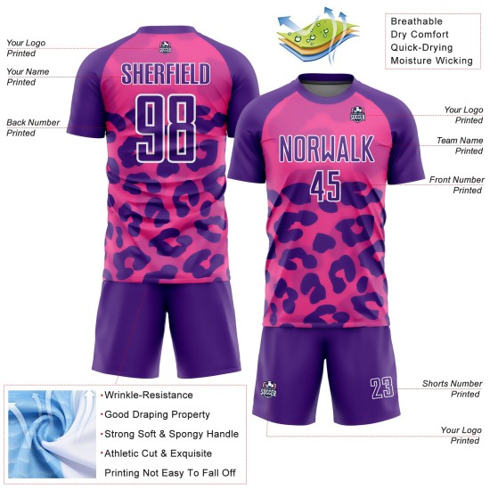 Jersey Purple-White Pink Sublimation Custom Uniform Soccer Print Animal Jersey Purple-White Pink Sublimation Custom Uniform Soccer Print Animal