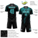 Soccer Black Sublimation Uniform Aqua-White Custom Jersey
