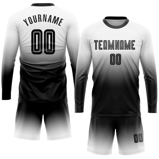 Fashion Sublimation Jersey Uniform Fade Black Sleeve Soccer Custom Long White Fashion Sublimation Jersey Uniform Fade Black Sleeve Soccer Custom Long White