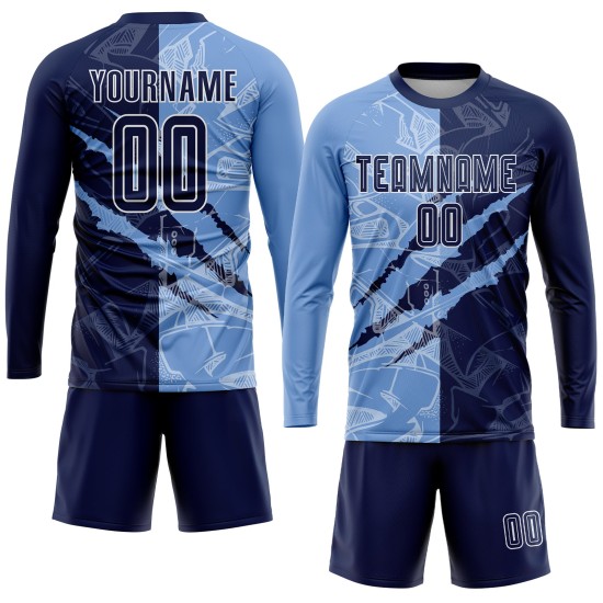 Jersey Graffiti Soccer Sublimation Pattern Navy-Light Uniform Blue Scratch Custom Jersey Graffiti Soccer Sublimation Pattern Navy-Light Uniform Blue Scratch Custom