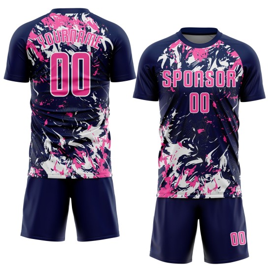 Uniform Jersey Custom Soccer Navy Pink-White Sublimation Uniform Jersey Custom Soccer Navy Pink-White Sublimation