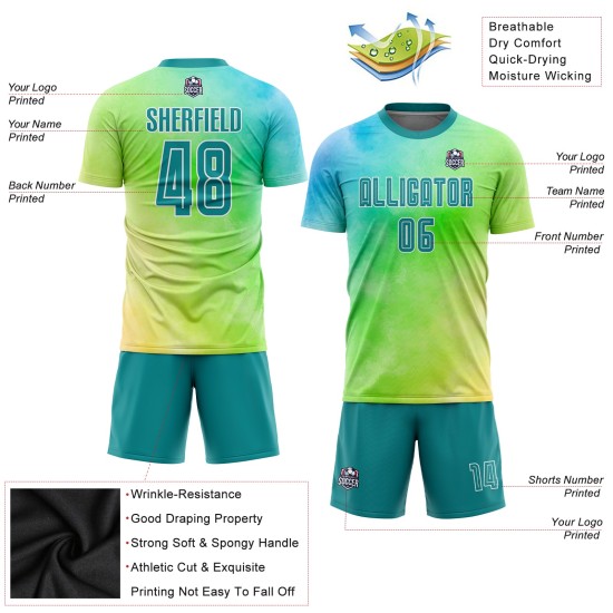 Custom Dye Jersey Teal-White Soccer Tie Sublimation Uniform Custom Dye Jersey Teal-White Soccer Tie Sublimation Uniform