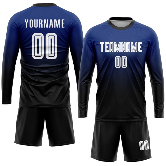 Fade Soccer Custom Jersey White-Black Royal Uniform Sublimation Fashion Fade Soccer Custom Jersey White-Black Royal Uniform Sublimation Fashion