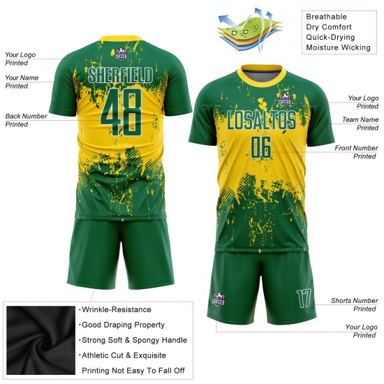 Jersey Green Green-Gold Custom Uniform Soccer Sublimation Jersey Green Green-Gold Custom Uniform Soccer Sublimation