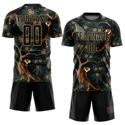 Black Gold Jersey Tiger Uniform Old Custom And Peacock Sublimation Soccer Black Gold Jersey Tiger Uniform Old Custom And Peacock Sublimation Soccer