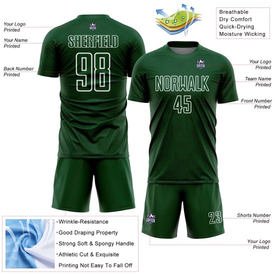Green Sublimation Custom Soccer Uniform White Geometric Shapes Jersey Green Sublimation Custom Soccer Uniform White Geometric Shapes Jersey