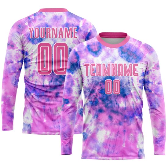 Tie Pink-White Custom Uniform Sublimation Soccer Jersey Dye Tie Pink-White Custom Uniform Sublimation Soccer Jersey Dye