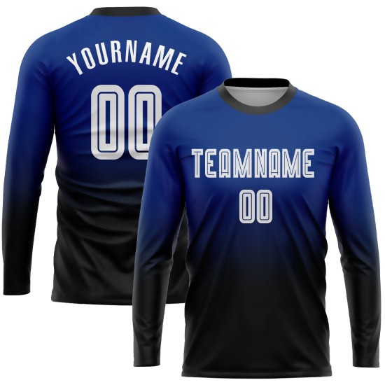 Fade Sleeve Soccer Sublimation Uniform Long White-Black Fashion Jersey Royal Custom Fade Sleeve Soccer Sublimation Uniform Long White-Black Fashion Jersey Royal Custom