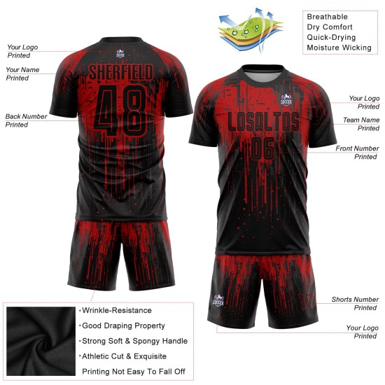 Soccer Jersey Black Sublimation Red Custom Uniform Soccer Jersey Black Sublimation Red Custom Uniform