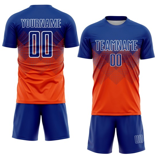 Orange Soccer Sublimation Jersey Uniform Custom Royal-White Orange Soccer Sublimation Jersey Uniform Custom Royal-White