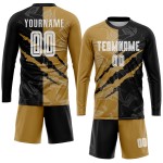 White Sublimation Black-Old Pattern Custom Soccer Scratch Jersey Gold Uniform Graffiti White Sublimation Black-Old Pattern Custom Soccer Scratch Jersey Gold Uniform Graffiti