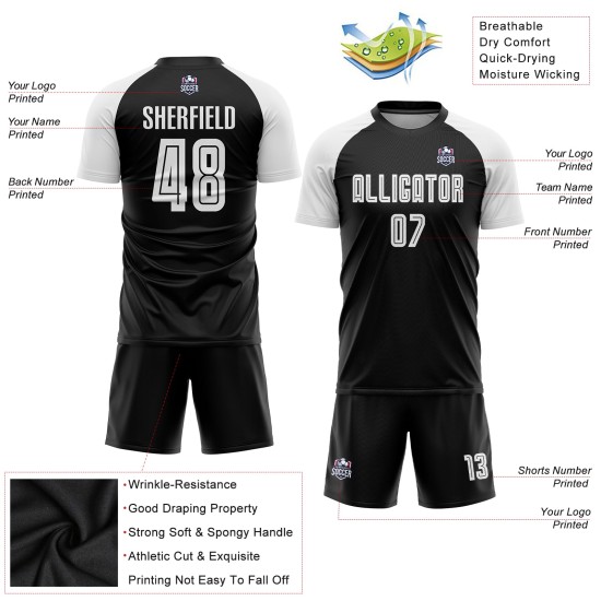 Custom Soccer Black White Jersey Uniform Sublimation Custom Soccer Black White Jersey Uniform Sublimation