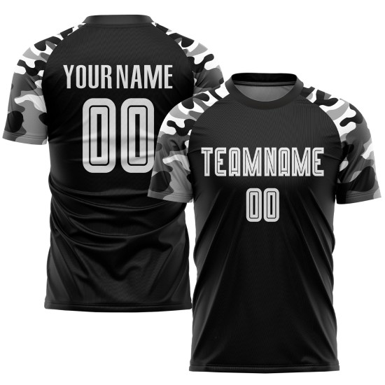 Soccer Uniform Custom Sublimation White-Camo Jersey Black Soccer Uniform Custom Sublimation White-Camo Jersey Black