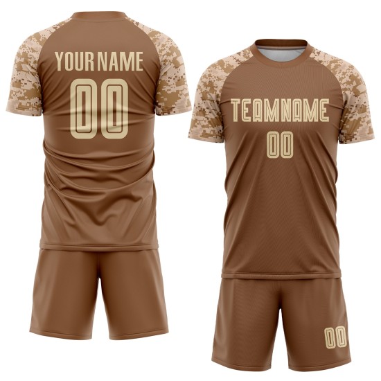 Soccer Uniform Brown Sublimation Jersey Cream-Camo Custom Soccer Uniform Brown Sublimation Jersey Cream-Camo Custom