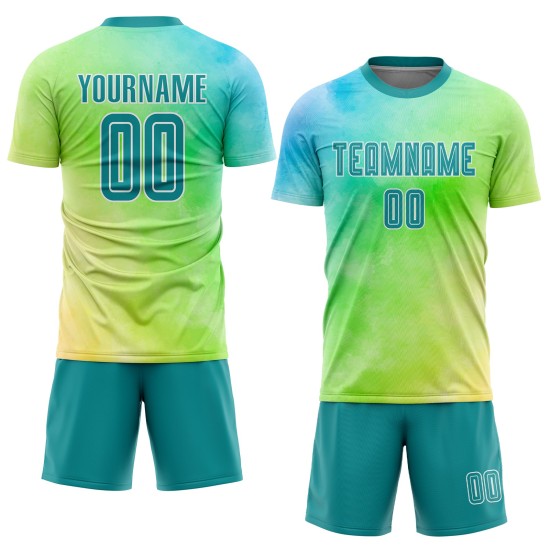 Custom Dye Jersey Teal-White Soccer Tie Sublimation Uniform Custom Dye Jersey Teal-White Soccer Tie Sublimation Uniform