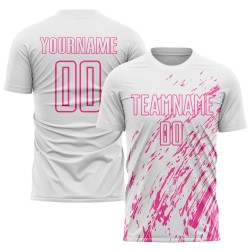 Pink Jersey White Soccer Custom Uniform Sublimation