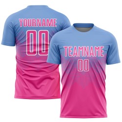 Custom Jersey Soccer Uniform Blue Light Sublimation Pink-White