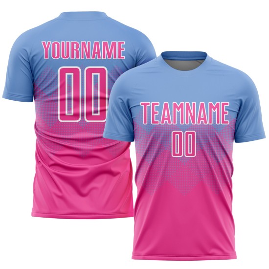 Custom Jersey Soccer Uniform Blue Light Sublimation Pink-White Custom Jersey Soccer Uniform Blue Light Sublimation Pink-White