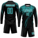 Soccer Black Sublimation Uniform Aqua-White Custom Jersey