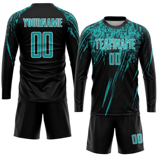 Soccer Black Sublimation Uniform Aqua-White Custom Jersey