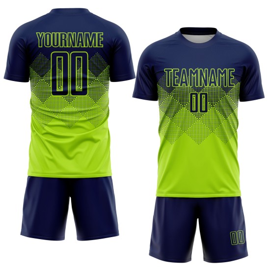 Soccer Green Custom Jersey Navy Sublimation Uniform Neon Soccer Green Custom Jersey Navy Sublimation Uniform Neon