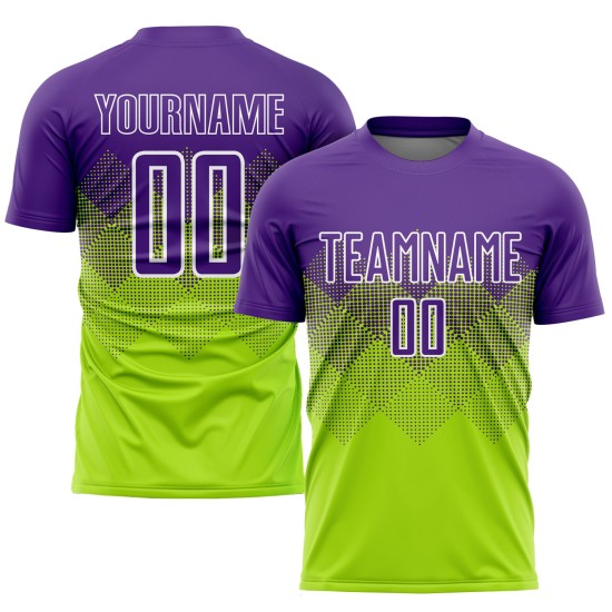 Purple-White Sublimation Custom Jersey Green Neon Soccer Uniform Purple-White Sublimation Custom Jersey Green Neon Soccer Uniform