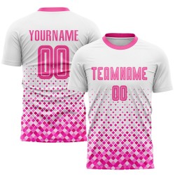 Pink Custom Jersey Soccer Uniform Sublimation White