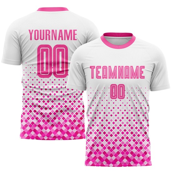 Pink Custom Jersey Soccer Uniform Sublimation White Pink Custom Jersey Soccer Uniform Sublimation White