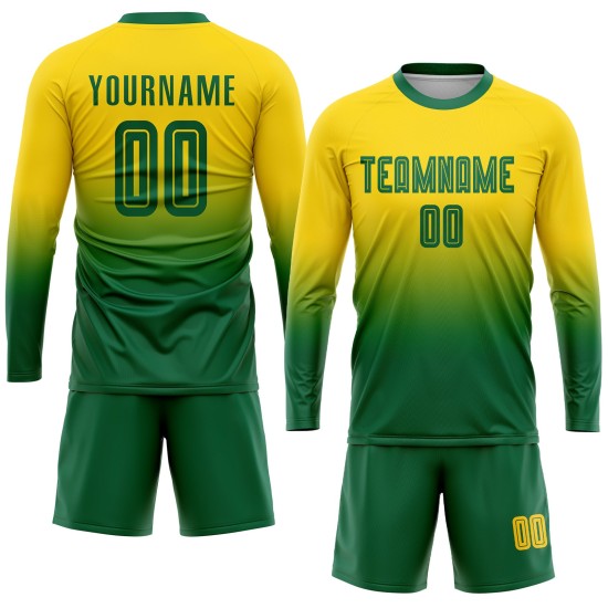 Sublimation Soccer Fashion Fade Gold Kelly Jersey Green Custom Uniform Sublimation Soccer Fashion Fade Gold Kelly Jersey Green Custom Uniform