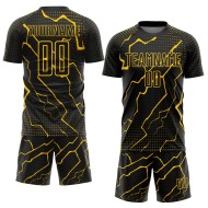 Custom Black Sublimation Soccer Jersey Yellow Uniform Lightning
