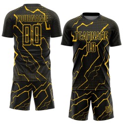 Custom Black Sublimation Soccer Jersey Yellow Uniform Lightning