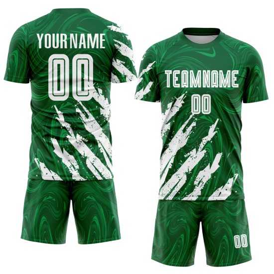 White Uniform Custom Soccer Kelly Sublimation Jersey Green White Uniform Custom Soccer Kelly Sublimation Jersey Green