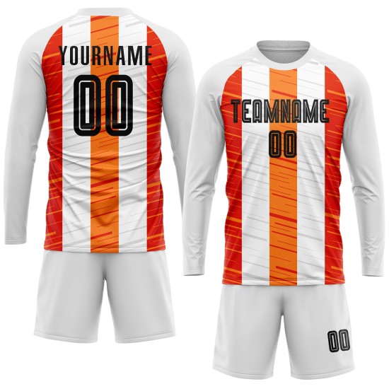 White Uniform Sublimation Custom Soccer Black-Orange Jersey White Uniform Sublimation Custom Soccer Black-Orange Jersey