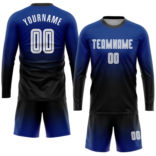 Fade Sleeve Soccer Sublimation Uniform Long White-Black Fashion Jersey Royal Custom Fade Sleeve Soccer Sublimation Uniform Long White-Black Fashion Jersey Royal Custom