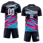 Pink-Light Blue Custom Uniform Soccer Sublimation White Jersey Navy Pink-Light Blue Custom Uniform Soccer Sublimation White Jersey Navy