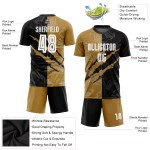 White Sublimation Black-Old Pattern Custom Soccer Scratch Jersey Gold Uniform Graffiti White Sublimation Black-Old Pattern Custom Soccer Scratch Jersey Gold Uniform Graffiti